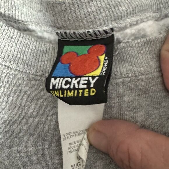 Vintage Mickey Unlimited Crewneck Sweatshirt M/L Mickey Mouse Gray Fleece 90s - Picture 3 of 7